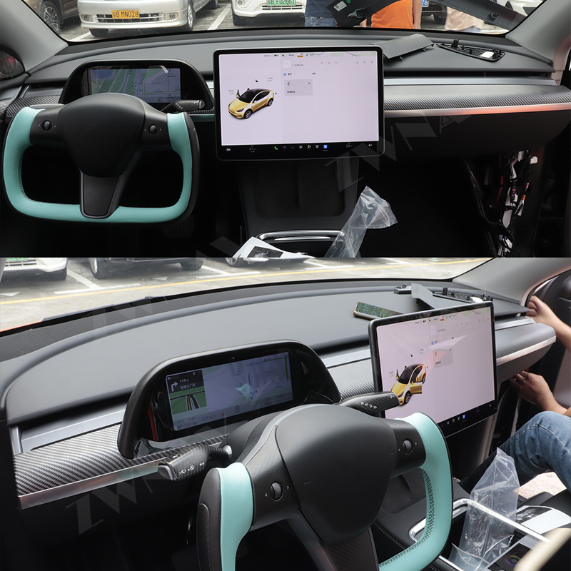 カーボン繊維車LCDの計器板Teslaは3モデルYデジタルの集りを模倣する